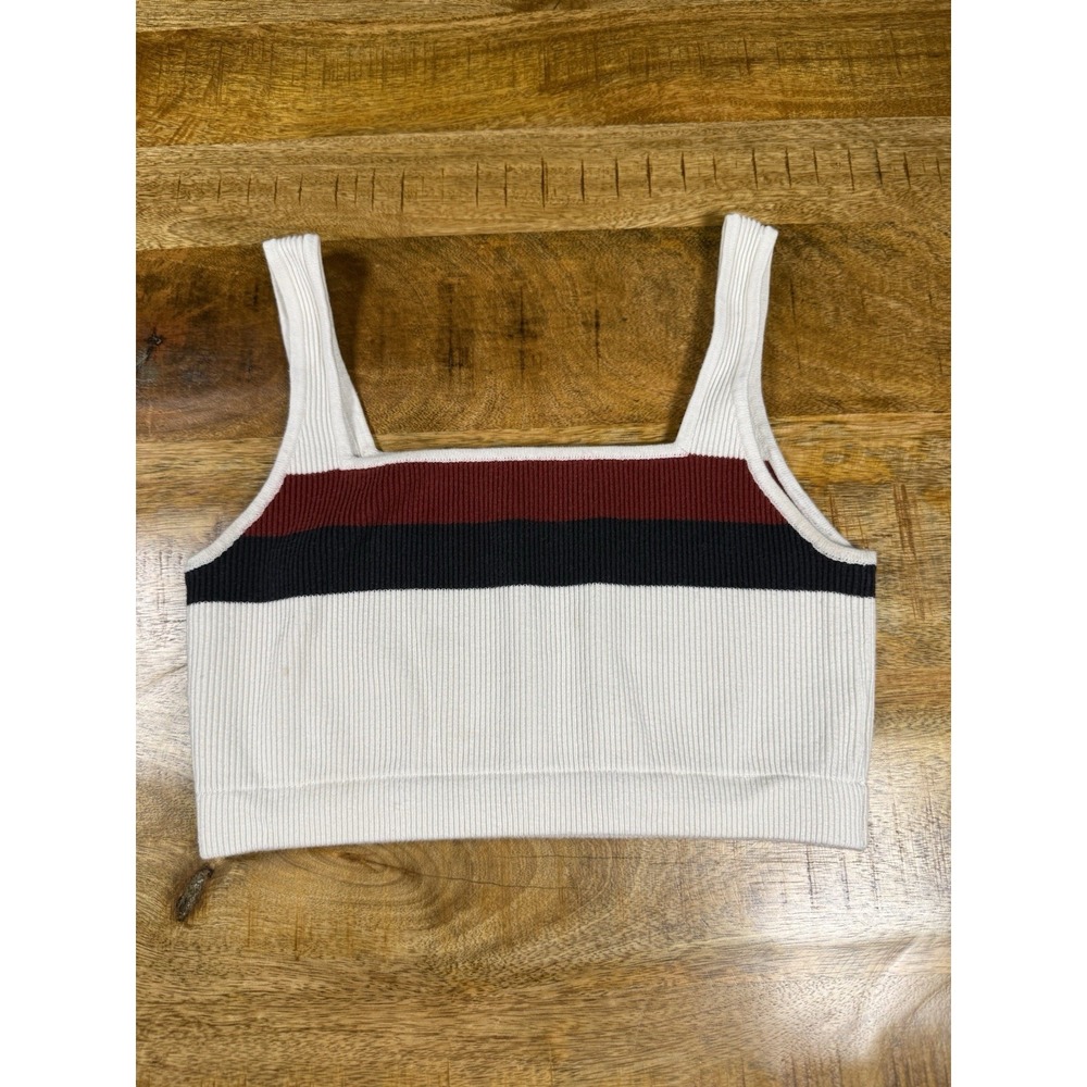 KULE Crop Tank Top Womens M White Red Navy Stripe Ribbed Cotton Cashmere